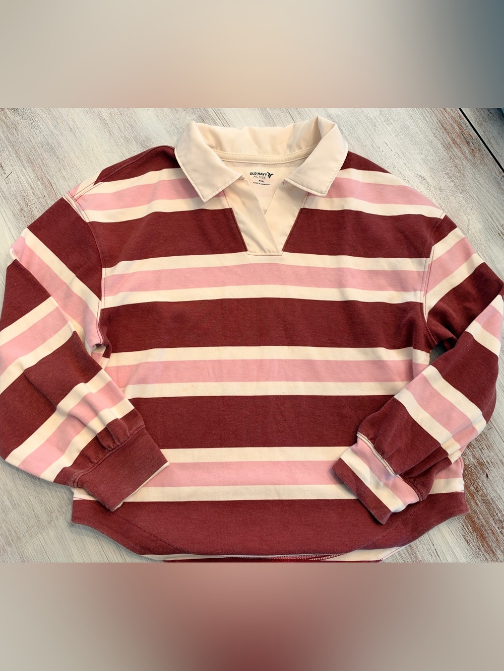 Old Navy Active Girls Striped Rugby Polo Shirt Size M 8 Pink Burgundy